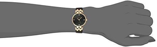 Anne Klein Women's AK/2684BKST Diamond-Accented Gold-Tone and Black Leather Strap Watch and Bangle Set