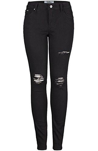 2LUV Women's Mid Rise Distressed Skinny Jeans Ripped on Thigh&Knee black1 9