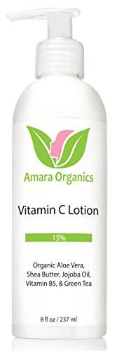 Amara Organics Vitamin C Face & Body Lotion 15% - With Shea Butter & Jojoba Oil - 8 oz