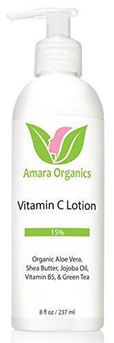 Amara Organics Vitamin C Face & Body Lotion 15% - With Shea Butter & Jojoba Oil - 8 oz