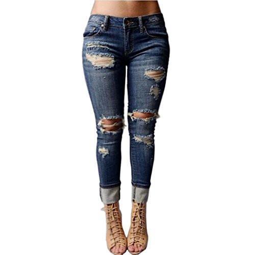 VICVIK Women Knee Skinny Denim Distressed Ripped Boyfriend Jeans (L)