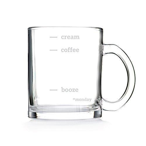 Domestic Corner - "Coffee, Cream, Booze" Funny Glass Coffee Mug - 11 oz