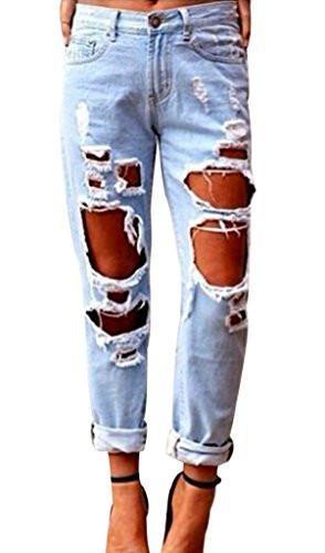 Womens Skinny Faded Ripped Casual Slim Denim Cotton Jeans