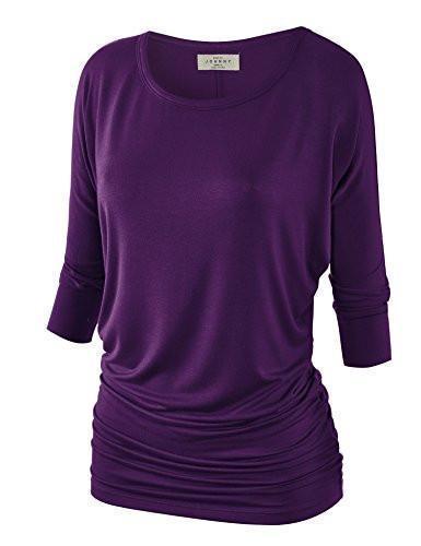 MBJ Womens 3/4 Sleeve Drape Top with Side Shirring - Made in USA