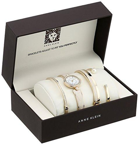 Anne Klein Women's AK/2482IVST Swarovski Crystal Accented Gold-Tone and Ivory Watch and Bangle Set