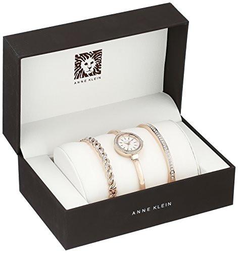 Anne Klein Women's AK/2046RGST Swarovski Crystal Accented Rose Gold-Tone Bangle Watch and Bracelet Set
