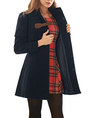 Allegra K Women Buckle fastening Worsted Caped Flare Long Coat Blue S