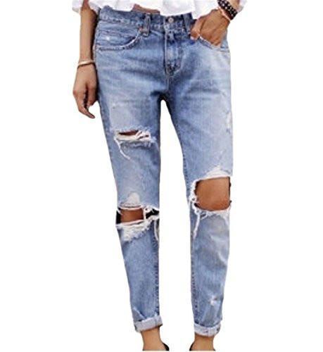 F.C Women's Destroyed Jeans Ripped Washed Boyfriend Long Denim Trousers As picture Â£Â¨US,M/Asia,LÂ£