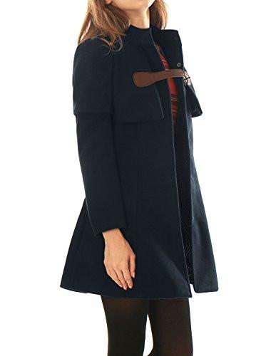 Allegra K Women Buckle fastening Worsted Caped Flare Long Coat Blue S