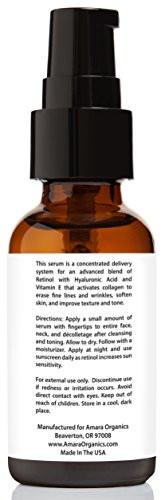 Amara Organics Retinol Serum 2.5% with Hyaluronic Acid & Vitamin E, 1 fl. oz.