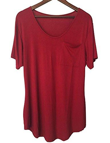 Allegrace Womens Casual Scoop Collar Plus Size T Shirts Summer Tops Tee Wine Red XXL