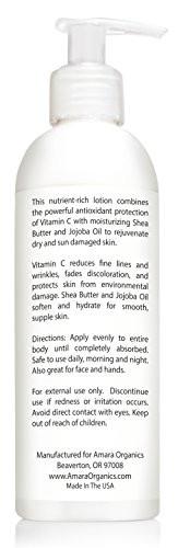 Amara Organics Vitamin C Face & Body Lotion 15% - With Shea Butter & Jojoba Oil - 8 oz