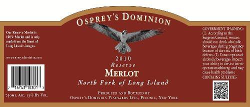 2010 Osprey's Dominion Reserve Merlot 750 mL