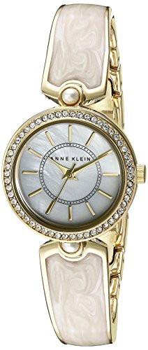 Anne Klein Women's AK/2482IVST Swarovski Crystal Accented Gold-Tone and Ivory Watch and Bangle Set