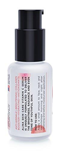 Alina Skin Care Award Winning & Dermatologist Recommended Vitamin C Serum for Reduction of Fines Lines & Wrinkles. Enhances Skin Radiance, Texture and Skin Tone, 1.0 Ounce