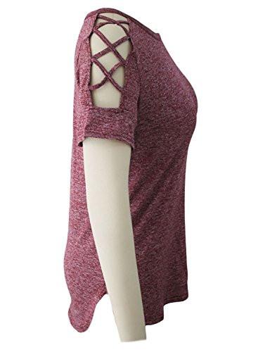 Astylish Women Sexy Cold Shoulder Cut Out Blouse Casual T Shirt Tops Red Large
