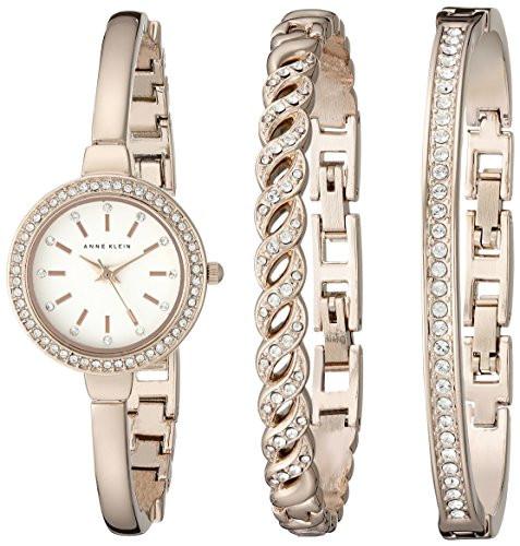 Anne Klein Women's AK/2046RGST Swarovski Crystal Accented Rose Gold-Tone Bangle Watch and Bracelet Set