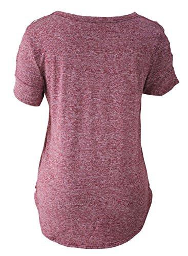 Astylish Women Sexy Cold Shoulder Cut Out Blouse Casual T Shirt Tops Red Large