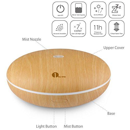 1byone 350ML Elegant Aroma Diffuser Oil Diffuser, Ultrasonic Humidifier with Colorful LED Light, Increases Humidity in Your Home or Office, Add Any Oil or Perfume to Spread the Smell