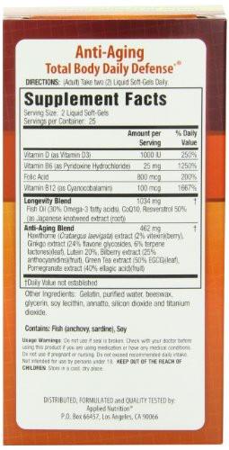 Applied Nutrition Anti-aging Total Body Daily Defense, 50-Count