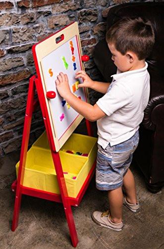 3 in 1 Adjustable Art Easel w/ Magnetic Whiteboard & Blackboard, Dual Storage Bins and Magnetic Letters + Numbers