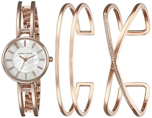 Anne Klein Women's AK/2236RGST Three-Piece Watch and Bracelet Set with Swarovski Crystal Accents
