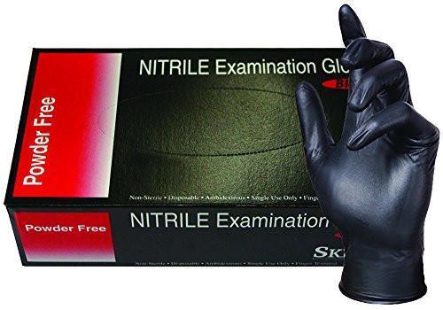 SKINTX BLK50015-L-BX Nitrile Medical Grade Examination Gloves, 5 mil - 5.5 mil, Powder-Free, Textured, Chemotherapy Tested, Latex-Free, Non Sterile, Large, Black (Pack of 100)