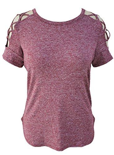 Astylish Women Sexy Cold Shoulder Cut Out Blouse Casual T Shirt Tops Red Large
