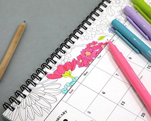 'Color Drawing' 2017 Calendar 12 Months Desk Easel Calendar Wire Bound Coloring Book Planner Organizer Agenda Planner DIY Calendar, 9.4"X7.5" (Gray)