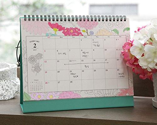 'Color Drawing' 2017 Calendar 12 Months Desk Easel Calendar Wire Bound Coloring Book Planner Organizer Agenda Planner DIY Calendar, 9.4"X7.5" (Gray)