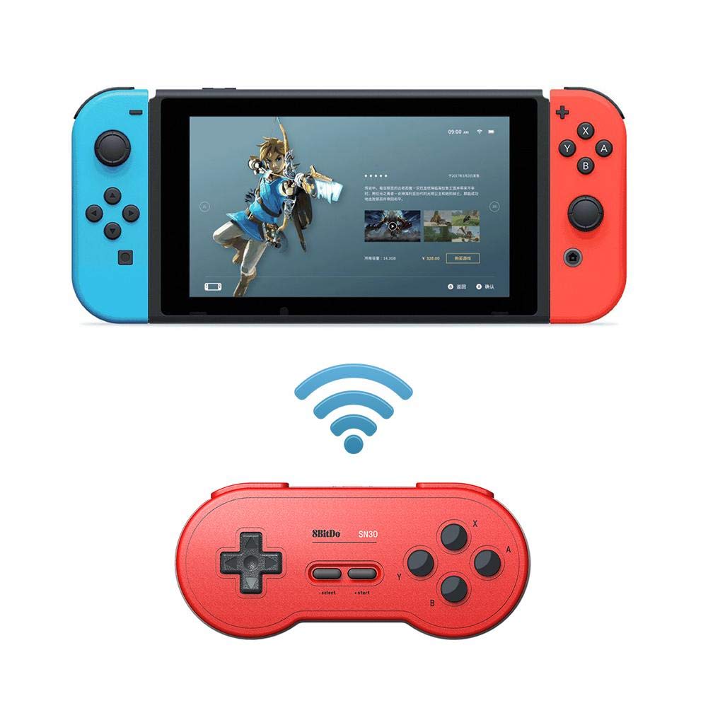 Asiproper SN30 retro trådlös Bluetooth Joystick gamepad controller för niondisk switch spelkonsol Android PC telefon Mac OS, röd