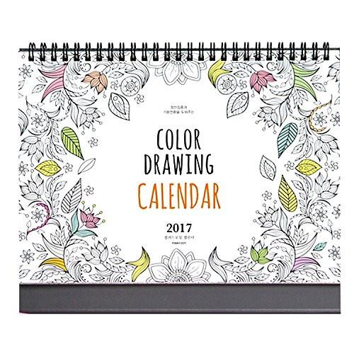 'Color Drawing' 2017 Calendar 12 Months Desk Easel Calendar Wire Bound Coloring Book Planner Organizer Agenda Planner DIY Calendar, 9.4"X7.5" (Gray)