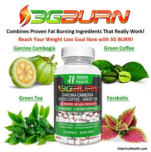 3G-BURN Extreme Fat Burner for Rapid Weight Loss - Pharmaceutical Grade Thermogenic Diet Pills Made with Garcinia Cambogia, Green Coffee, Forskolin and Green Tea. 120 Capsules.