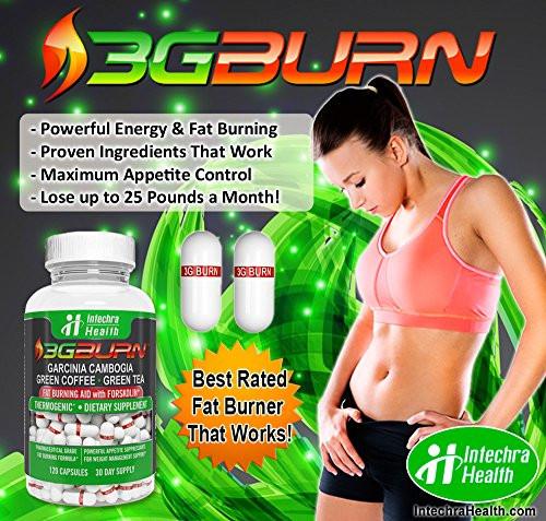 3G-BURN Extreme Fat Burner for Rapid Weight Loss - Pharmaceutical Grade Thermogenic Diet Pills Made with Garcinia Cambogia, Green Coffee, Forskolin and Green Tea. 120 Capsules.