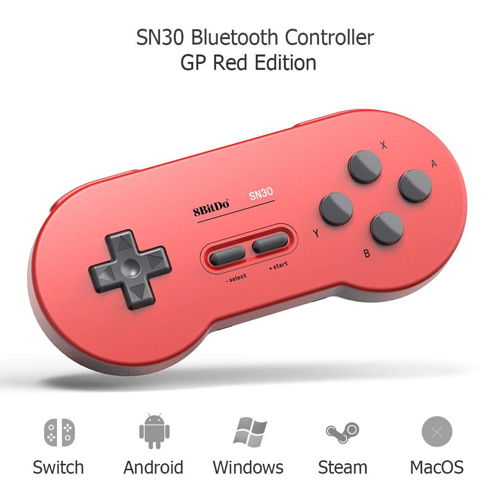 Asiproper SN30 retro trådlös Bluetooth Joystick gamepad controller för niondisk switch spelkonsol Android PC telefon Mac OS, röd